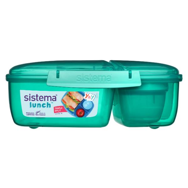 Sistema 2 Litre Triple split lunch box with yoghurt pot - assorted colours
