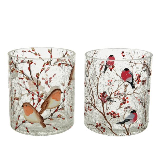 Christmas Robin Crackle Tealight Holders