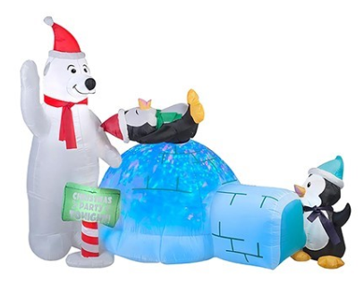 Premier Decorations Inflatable Igloo With Polar Bear And Penguins Christmas Decoration 2.4m