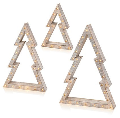 Premier Decorations Battery Operated White Wood Tree Christmas Decoration With Warm White LEDs 45 - 37 - 25cm Set of 3