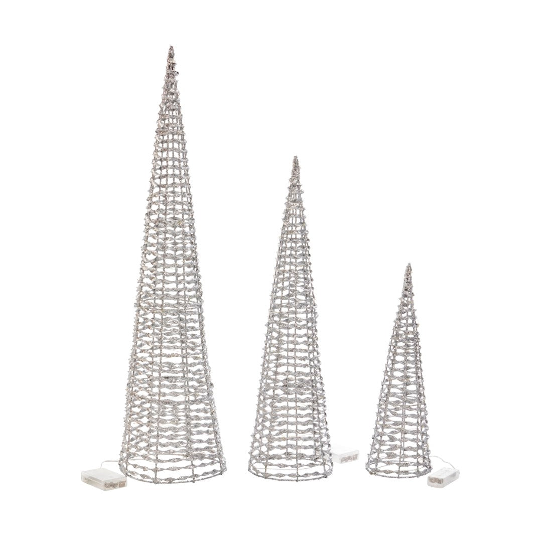 Three Kings Glitter Twist Tree Silver 80cm Set of 3