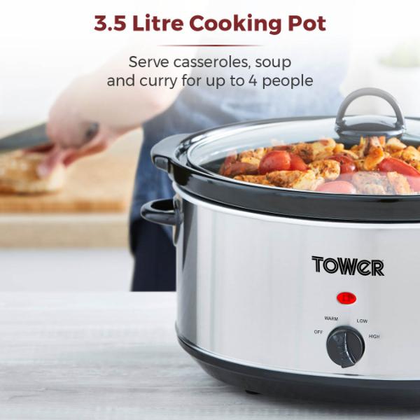 Tower T16039Y Stainless Steel Slow Cooker 3.5L