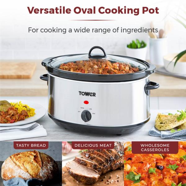 Tower T16040Y Stainless Steel Slow Cooker 6.5L