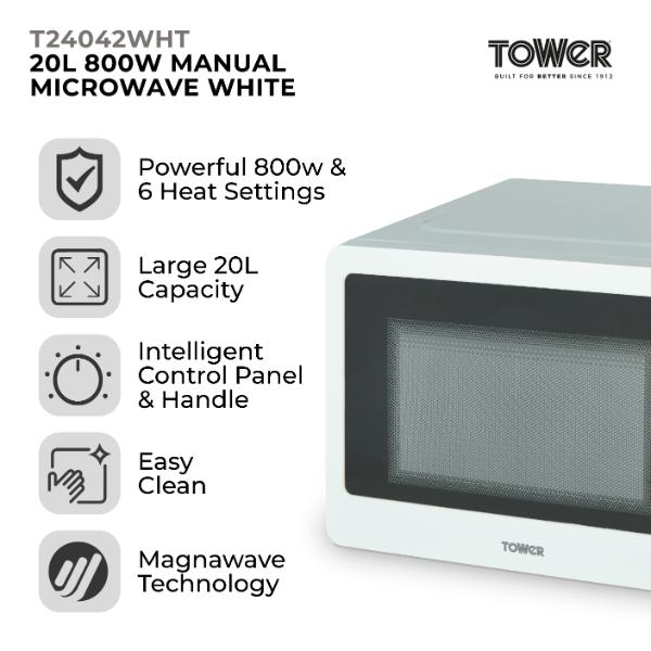 Tower T24042WHT Manual Microwave 20L 800W White