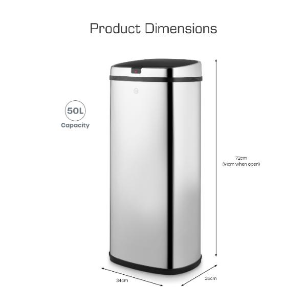 SWAN 50L Square Sensor Bin Stainless Steel