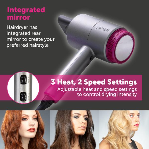 Carmen Gift 1800W Hair Dryer & Straightener Grey & Pink