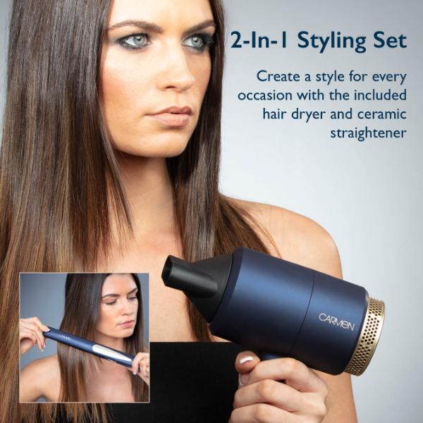 Carmen Gift 1800W Hair Dryer & Straightener Blue & Champagne