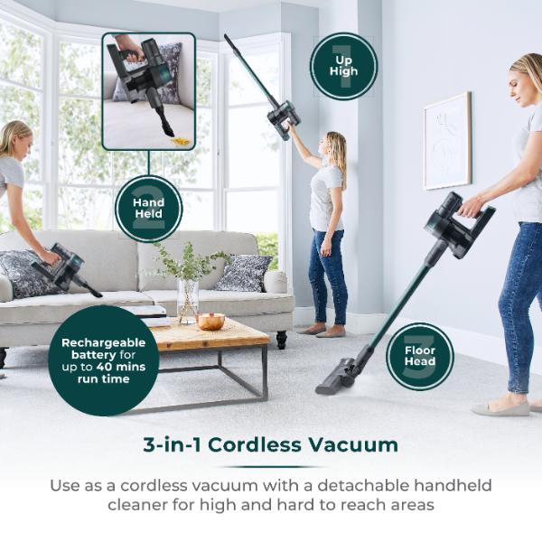 Tower VL30 Evo 22.2V Cordless 3-in-1 Pole Vacuum Green & Grey