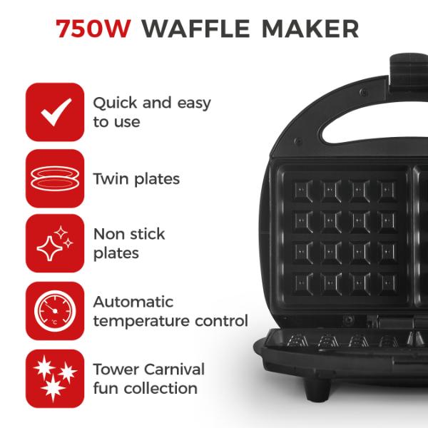 Tower 750W Waffle Maker Black