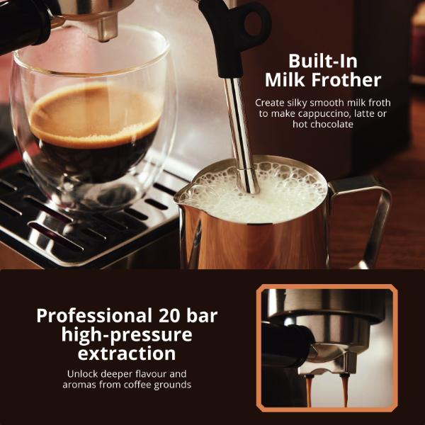 Swan Digital Mini Espresso Coffee Machine 1350W Stainless Steel