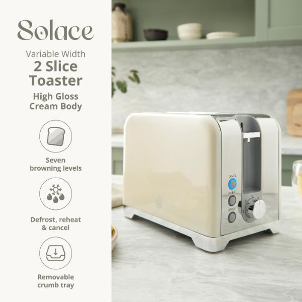 Swan Solace 2 Slice Stainless Steel Toaster Cream