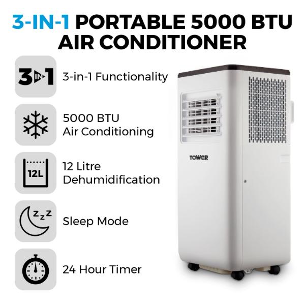 Tower 5000BTU 3-in-1 Air Conditioner White
