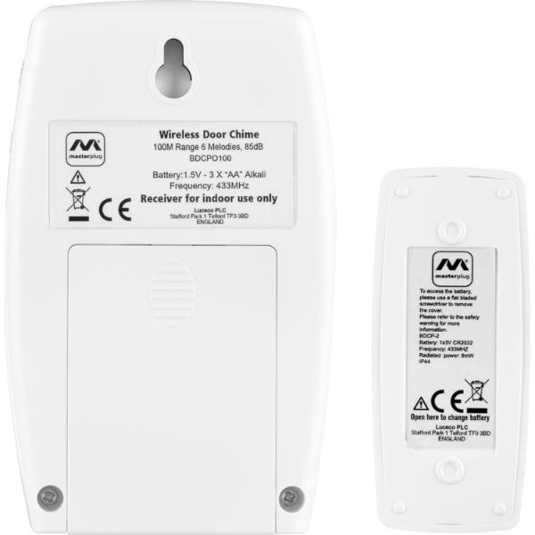 Masterplug Battery Powered Door Chime with 100M Range