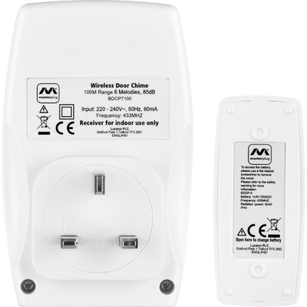Masterplug Plug-Through Door Chime with 100M Range