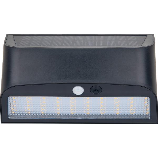 Luceco Prysm Solar Wall Light USB & PIR Sensor, IP54, 6W, 600lm, Black