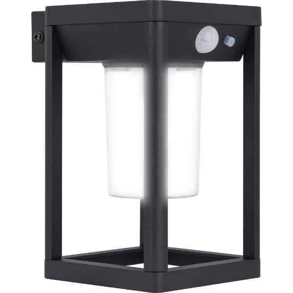 Luceco Filament Solar Wall Light Lantern & PIR, IP54 220lm 3000K Black