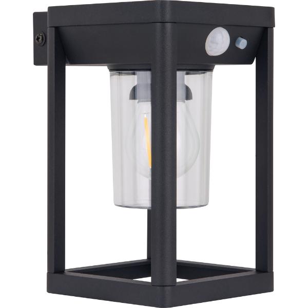 Luceco Filament Solar Wall Light Lantern & PIR, IP54 220lm 3000K Black