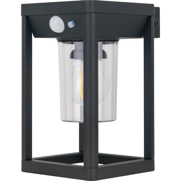 Luceco Filament Solar Wall Light Lantern & PIR, IP54 220lm 3000K Black