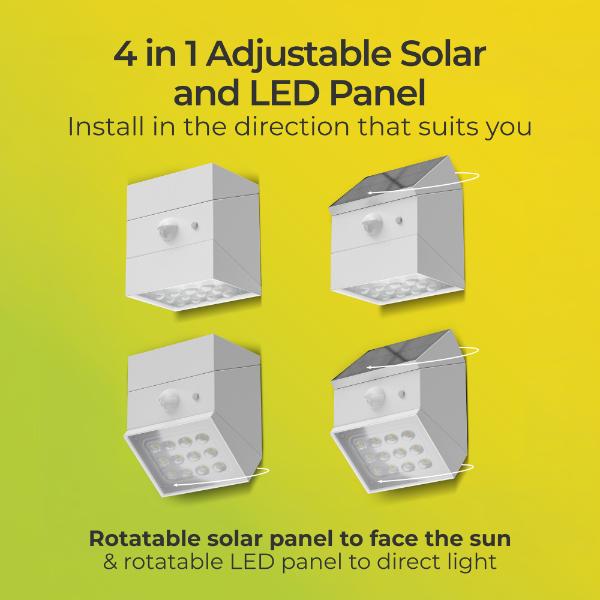 Luceco Rubix Solar Wall Light USB-C Port, PIR & CCT, Adjustable, White