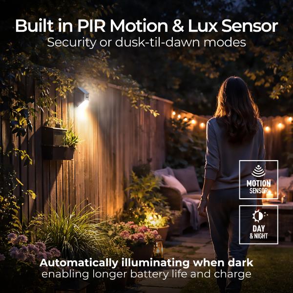 Luceco Rubix Solar Wall Light USB-C Port, PIR & CCT, Adjustable, Grey