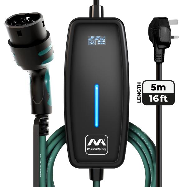 Masterplug EV Charging Cable, Mode 2, 5m, 3 Pin UK Plug to Type 2