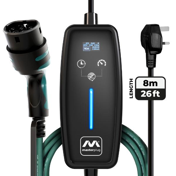 Masterplug EV Charging Cable, Mode 2, 8m, 3 Pin UK Plug to Type 2