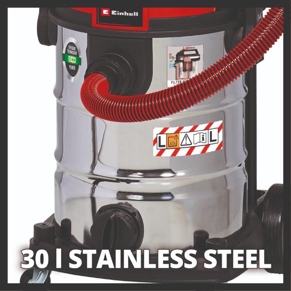 Einhell TE-VC 2230 SACL 30 Litre Stainless Steel L Class Wet & Dry Vac with Power Take Off 230V