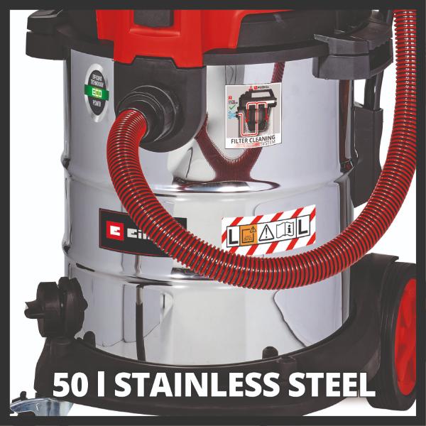 Einhell TE-VC 2250 SACL 50 Litre Stainless Steel L Class Wet & Dry Vac with Power Take Off 230V
