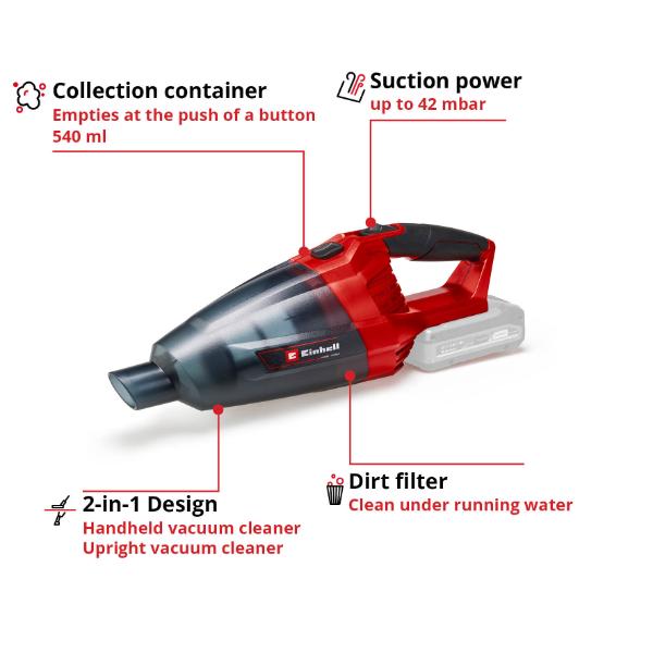 Einhell PXC 18V TE-VC 18 Li Handheld Vacuum Cleaner - Bare Unit