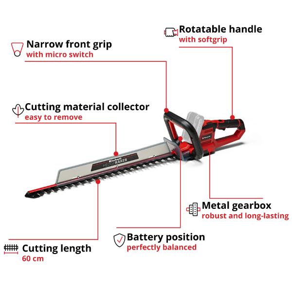 Einhell PXC 18V ARCURRA 18/55 Cordless 55cm Hedge Trimmer - Bare Unit