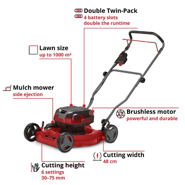 Einhell PXC 36V GE-CM 36/48 Li M Cordless 48cm Brushless Mulching Mower - Bare Unit