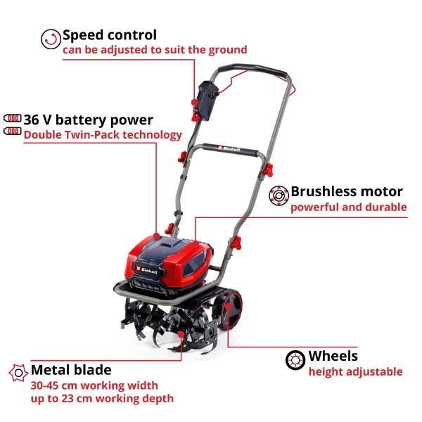 Einhell Professional PXC 36V GP-CR 36/45 Li Cordless 45cm Brushless Tiller - Bare Unit