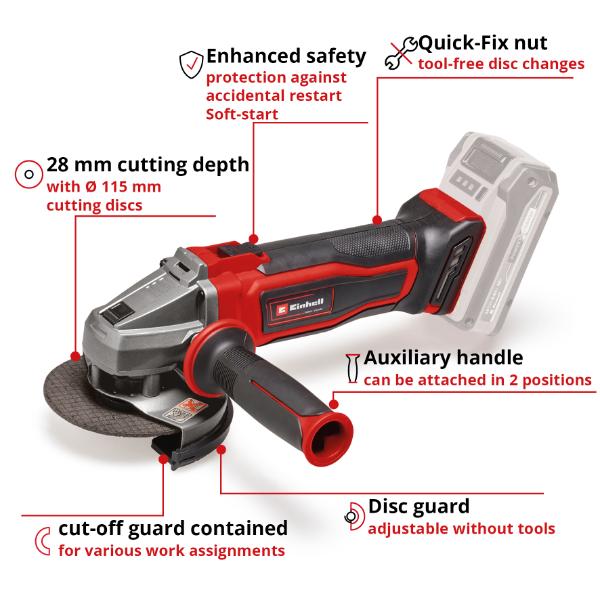 Einhell PXC 18V TE-AG 18/115 Q Li 115mm Angle Grinder