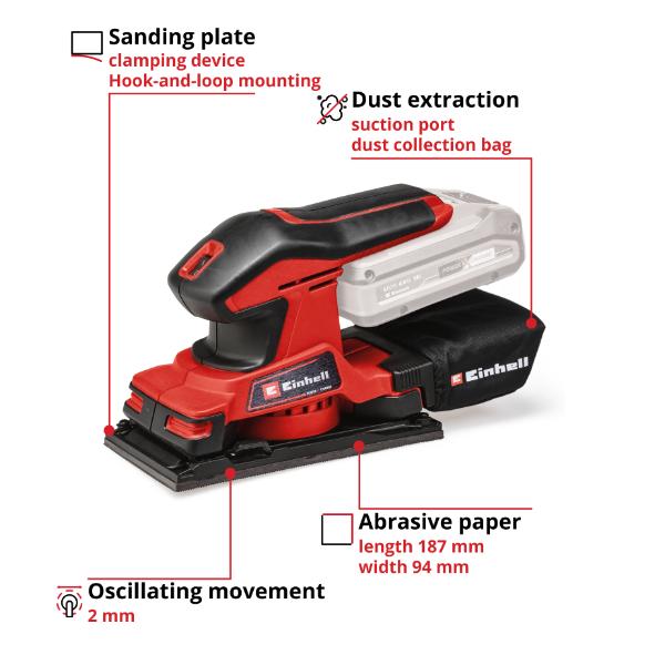 Einhell PXC 18V TC-OS 18/187 Li sic 18V 1/3 Sheet Sander - Bare Unit