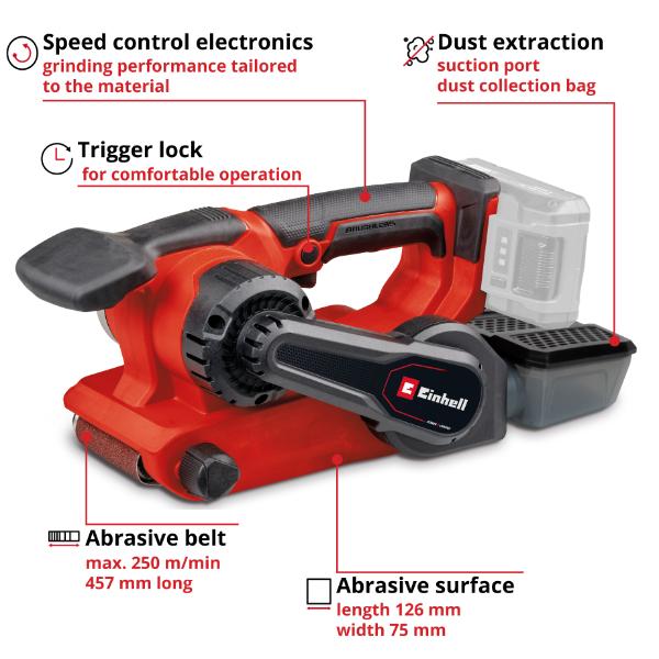 Einhell Professional PXC 18V TP-BS 18/457 Li Brushless Belt Sander - Bare Unit