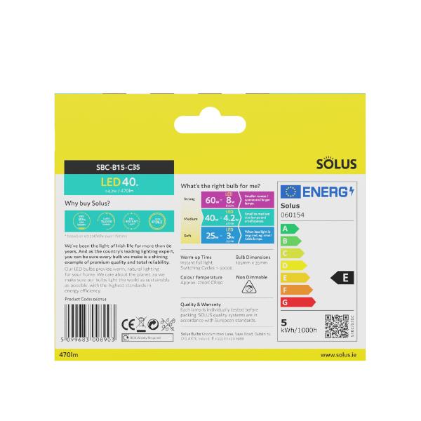 Solus 40W = 4.2W SBC Candle SMD Non-Dimmable LED