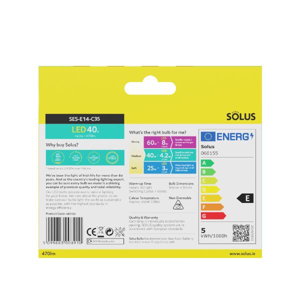 Solus 40W = 4.2W SES Candle SMD Non-Dimmable LED