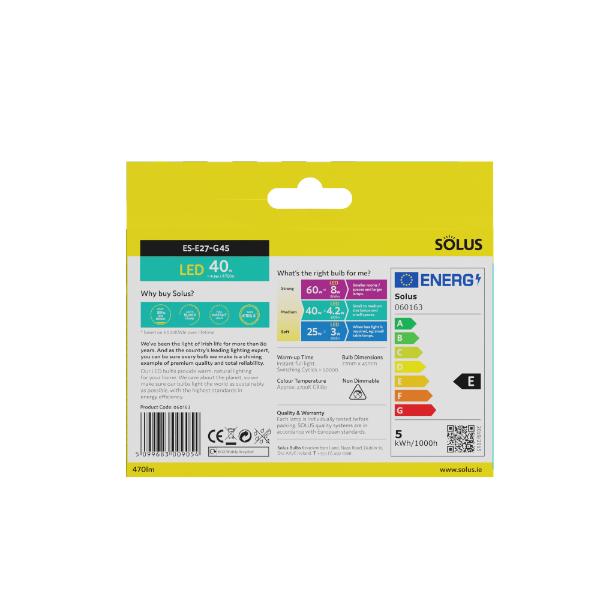 Solus 40W = 4.2W ES Golf Ball G45 SMD Non-Dimmable