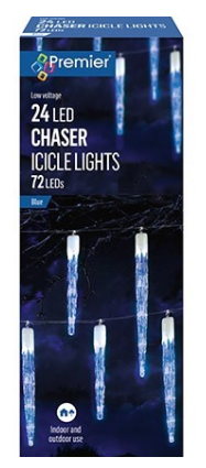Premier Decorations 24 Chaser Icicles Chrismtas Lights With 72 Blue LEDs