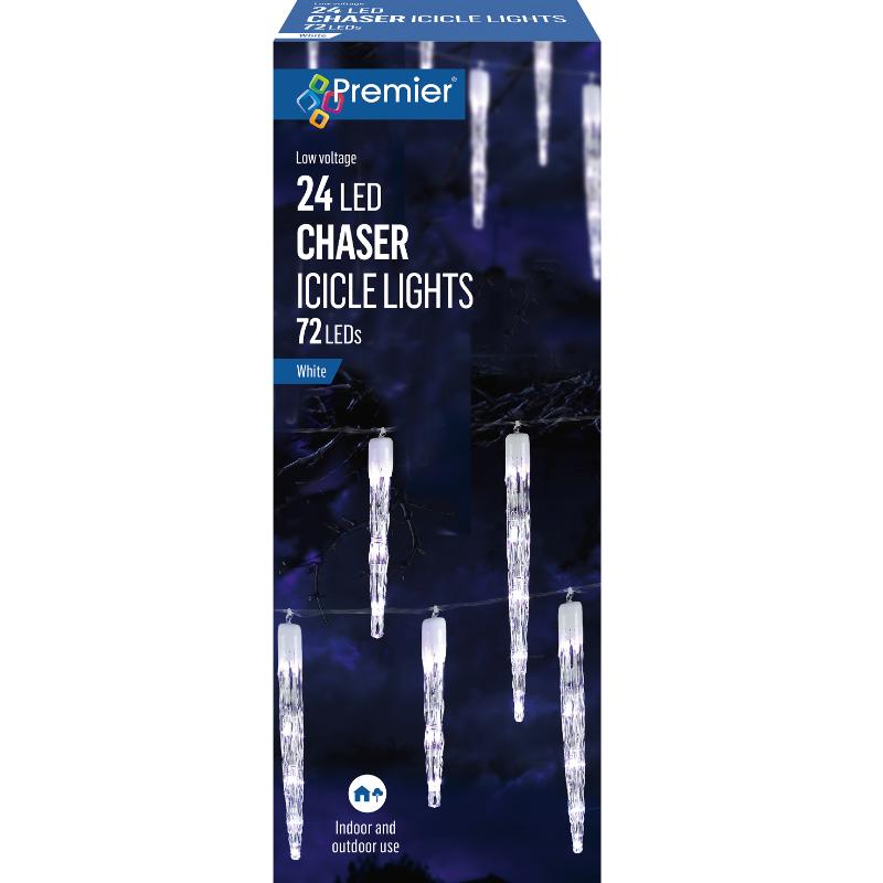 Premier Decorations 24 Chaser Christmas Icicles Lights With 72 White LED