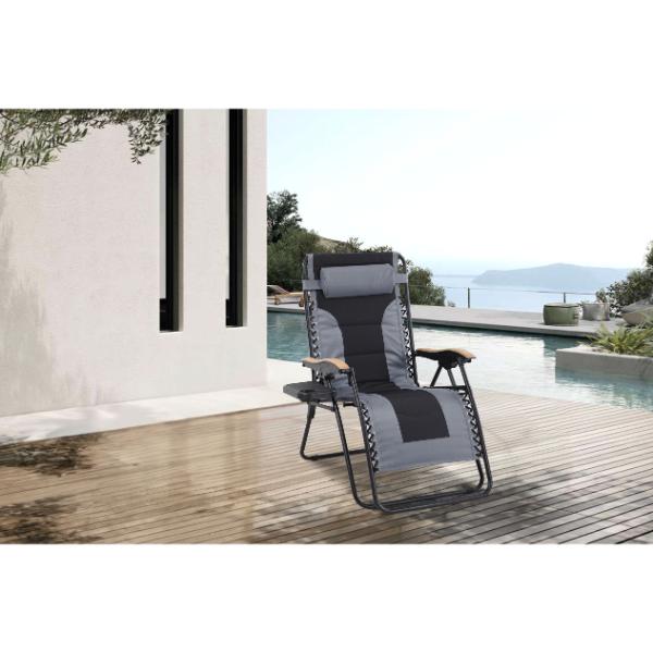 Deluxe Steel Grey Reclining Anti Gravity Chair with Head Rest and Cup Holder