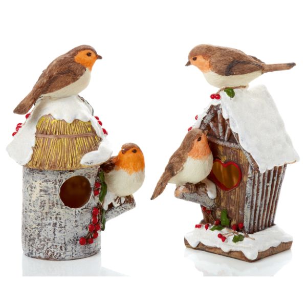20cm Robins On Birdhouse 2 Assorted Designs CoOp Superstores