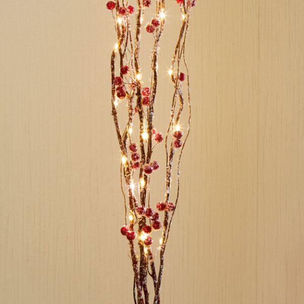 1m Decorative Twig With Frosted Berries 30 Warm White LEDs