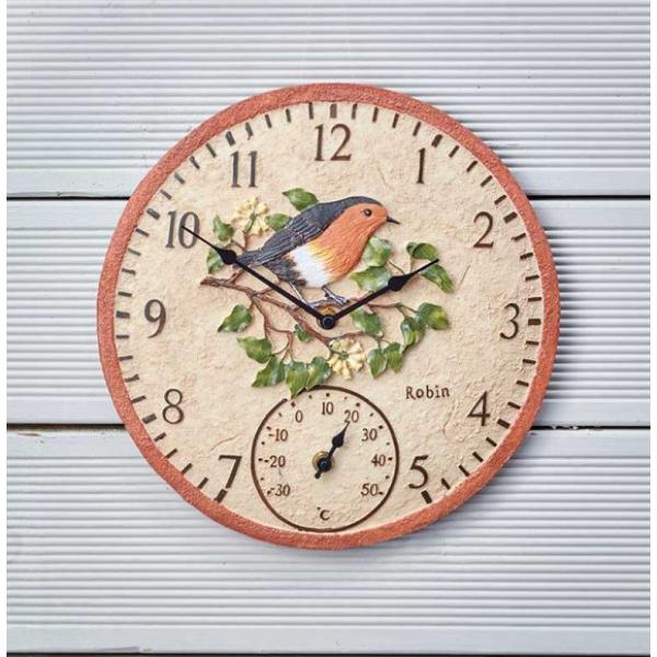 Smart Outside In Designs Robin Wall Clock & Thermometer 12&