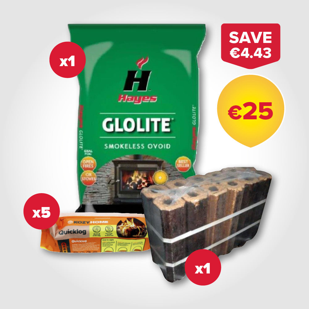 Buy 1 20kg bag Coal, 1 Hardwood Briquette, 5 Firelogs for €25