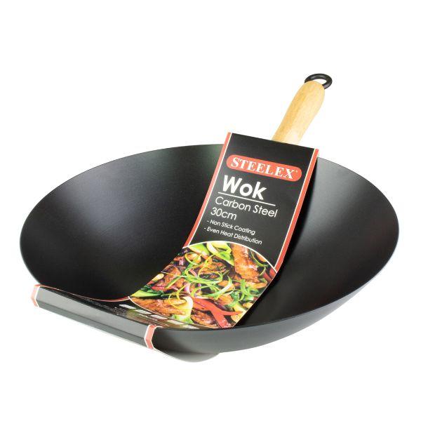 Steelex 30Cm Carbon Steel Wok