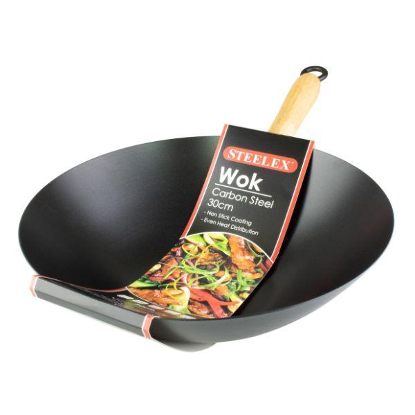 Steelex 30Cm Carbon Steel Wok