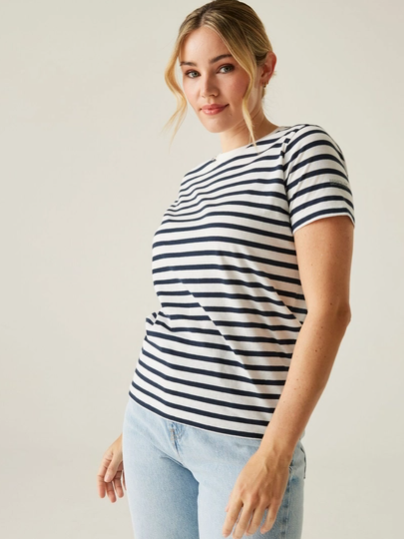 Regatta Baylette Tee Ladies T-Shirt White Navy Stripe