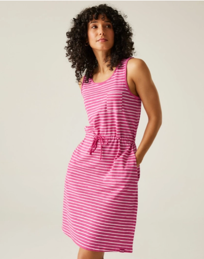 Regatta Ariena Ladies Dress Pink Fusion White Painterly Stripe