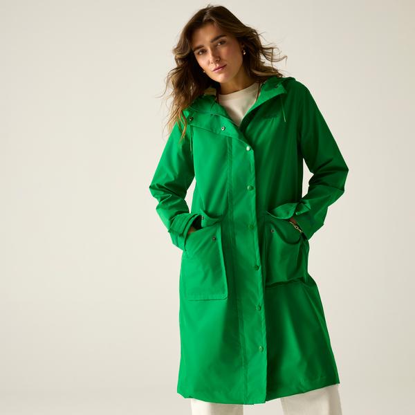 Orla Kiely Longer Length Waterproof Jacket Highland Green Giant Square Flower Green